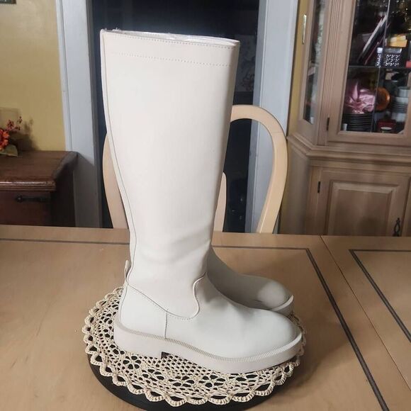 Zara Shoes - Zara rubberized cream tall boots women's size 7